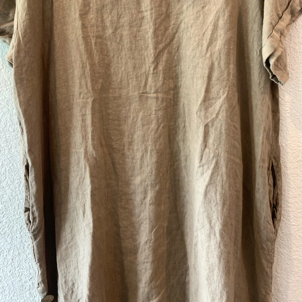 Linen Brown Long Short Sleeve Top - Picture 2 of 7